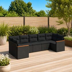 Durable 7 Piece Black Rattan Sofa Set for Outdoor Comfort