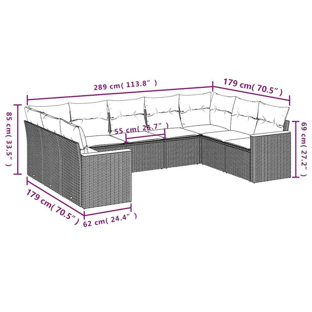 Garden Sofa Set Modular Outdoor Furniture 9 Piece Black Rattan