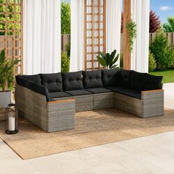 Practical 9 Piece Grey Garden Sofa Set for Outdoor Use
