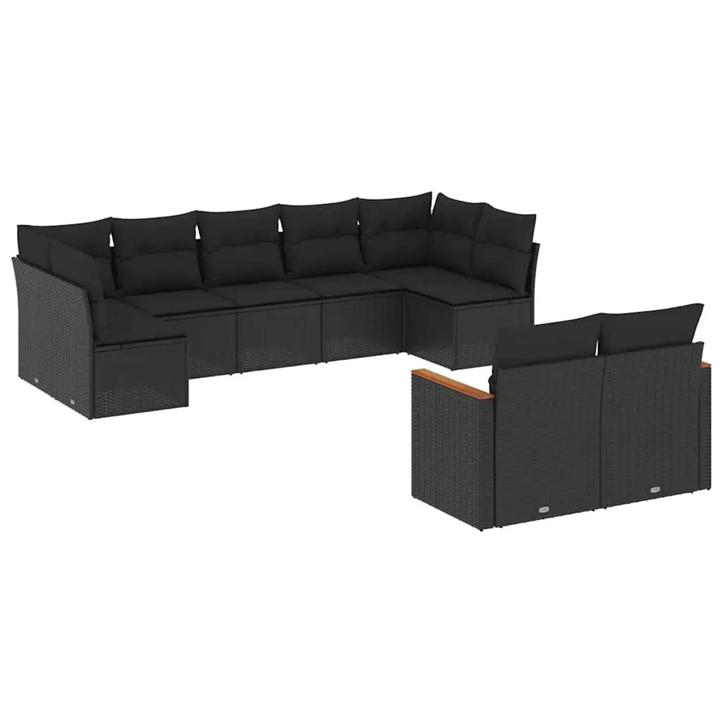 Garden Sofa Set 9 Piece Outdoor Furniture Patio Sectional Cushions Black
