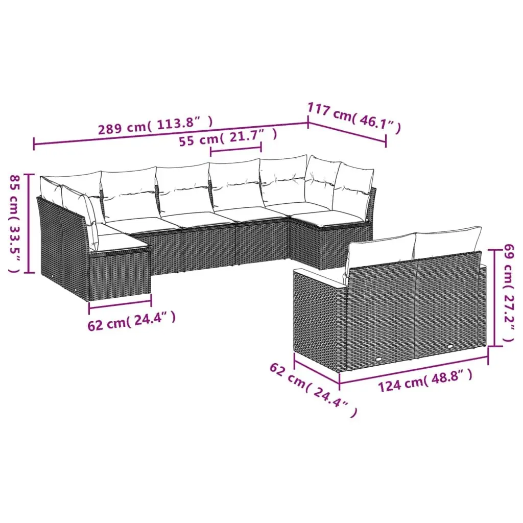 Garden Sofa Set Outdoor Furniture 9 Piece Modular Lounge Beige
