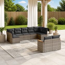 Comfortable 9-Piece Grey Garden Sofa Set with Cushions