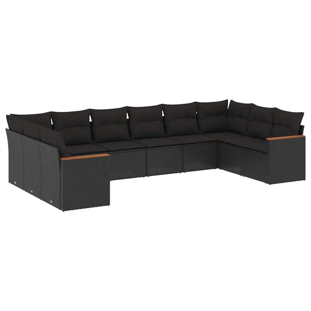10 Piece Outdoor Garden Sofa Set with Removable Cushions Black Modular Patio