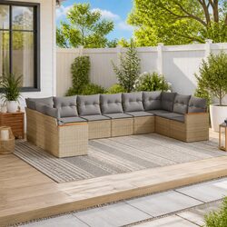 Affordable 10-Piece Garden Sofa Set – Beige Rattan Comfort