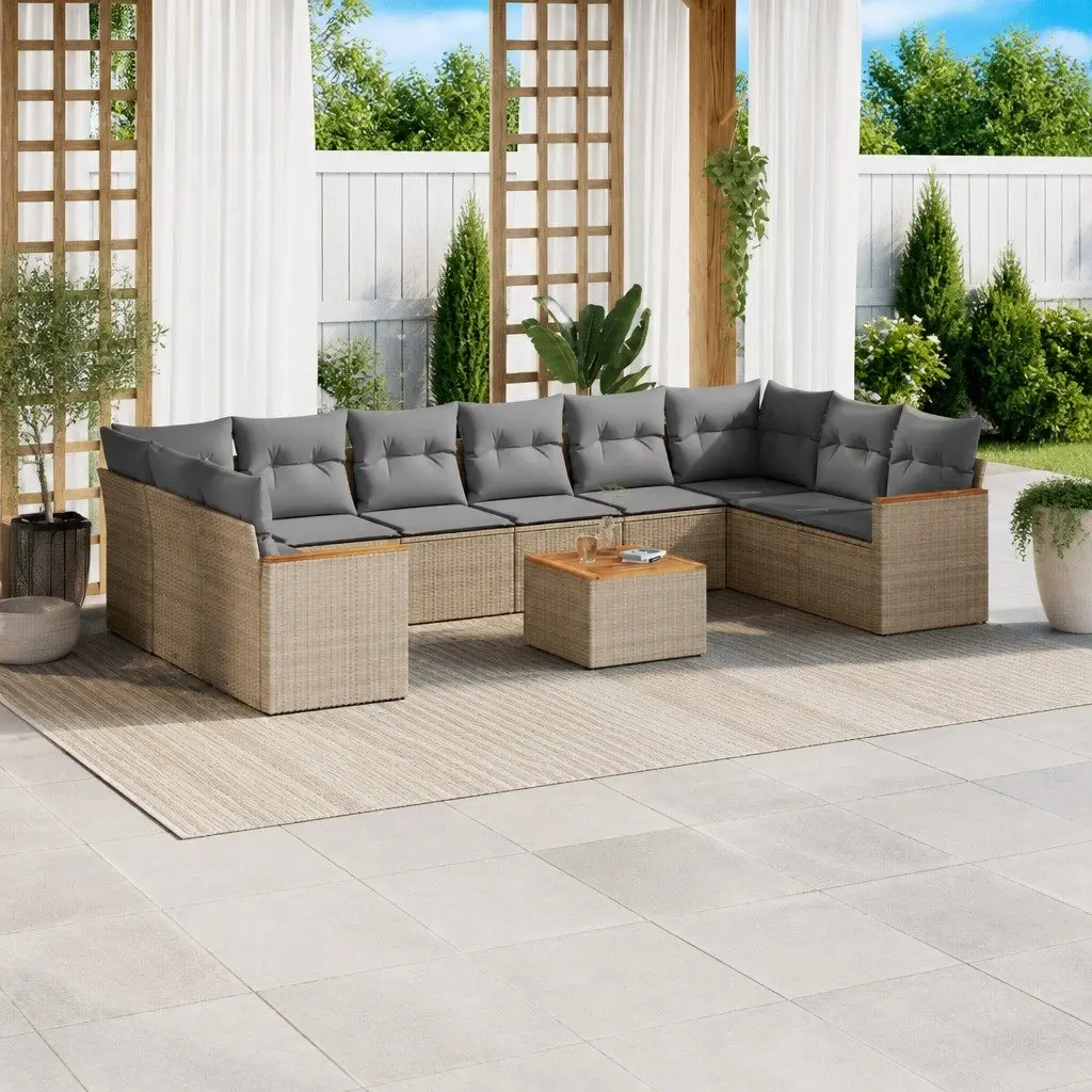 Garden Sofa Set 11 Piece Outdoor Furniture Modular Beige PE Rattan