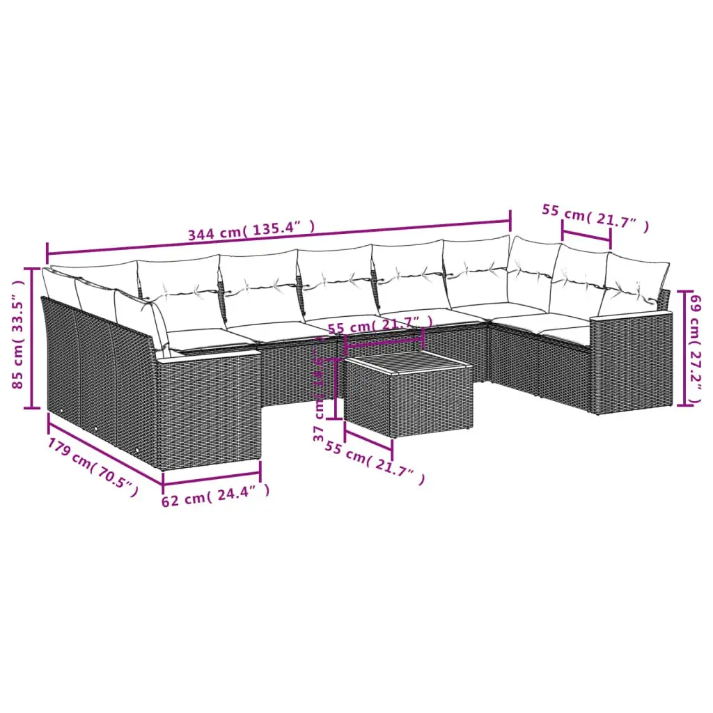 Garden Sofa Set Modular Outdoor Furniture 11 Piece Grey