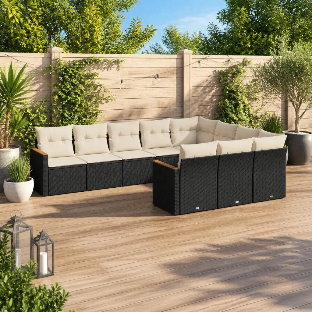 Garden Sofa Set Modular Outdoor Patio Furniture 10 Piece Black Poly Rattan