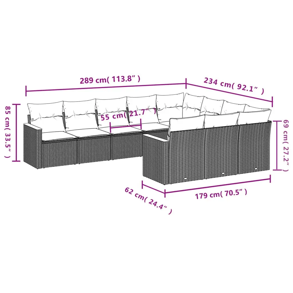 Garden Sofa Set Modular Outdoor Patio Furniture 10 Piece Black Poly Rattan