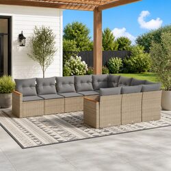 Garden Sofa Set 10 Piece Outdoor Furniture Patio Lounge Beige Modular Rattan