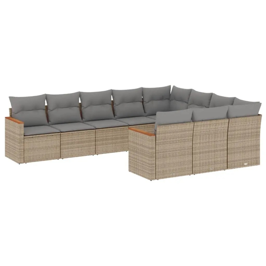 Garden Sofa Set 10 Piece Outdoor Furniture Modular Rattan Beige