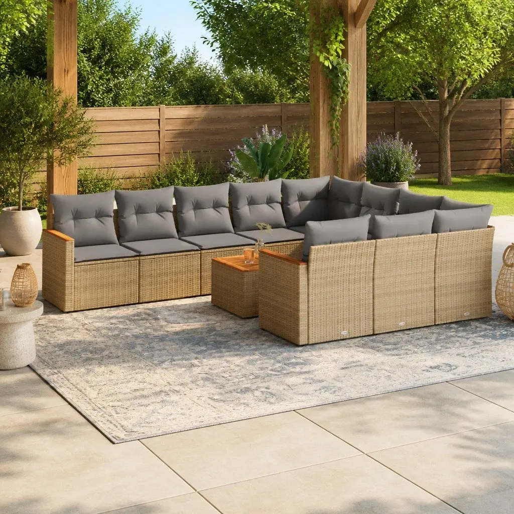 Garden Sofa Set Modular Outdoor Furniture 11 Piece Patio Seating Beige