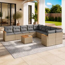 Value-Driven 11-Piece Garden Sofa Set with Rattan Cushions