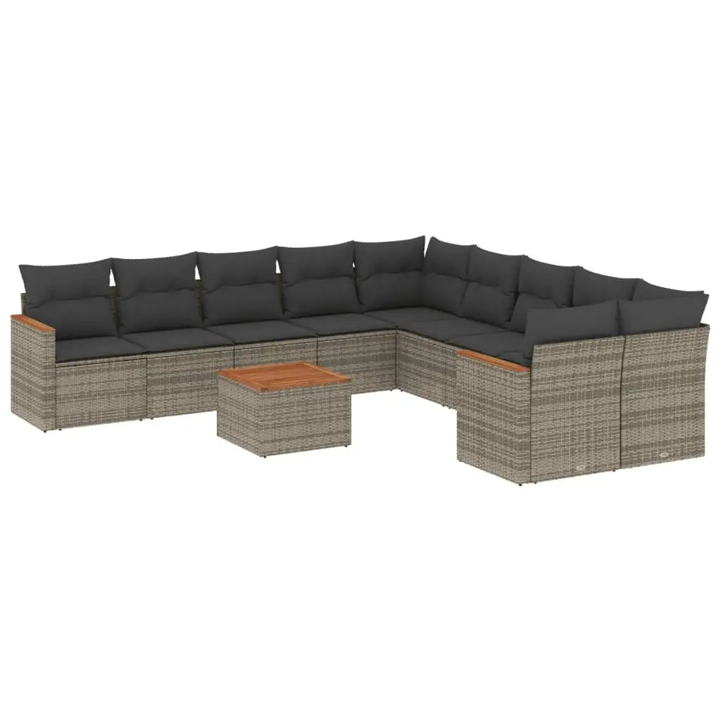 11 Piece Outdoor Garden Sofa Set Cushions Grey Poly Rattan