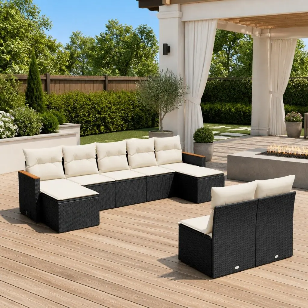 Garden Sofa Set Modular Outdoor Furniture 9 Piece Black Patio Lounge