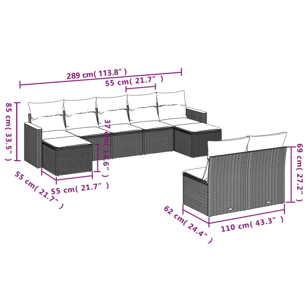 Garden Sofa Set Modular Outdoor Furniture 9 Piece Black Patio Lounge