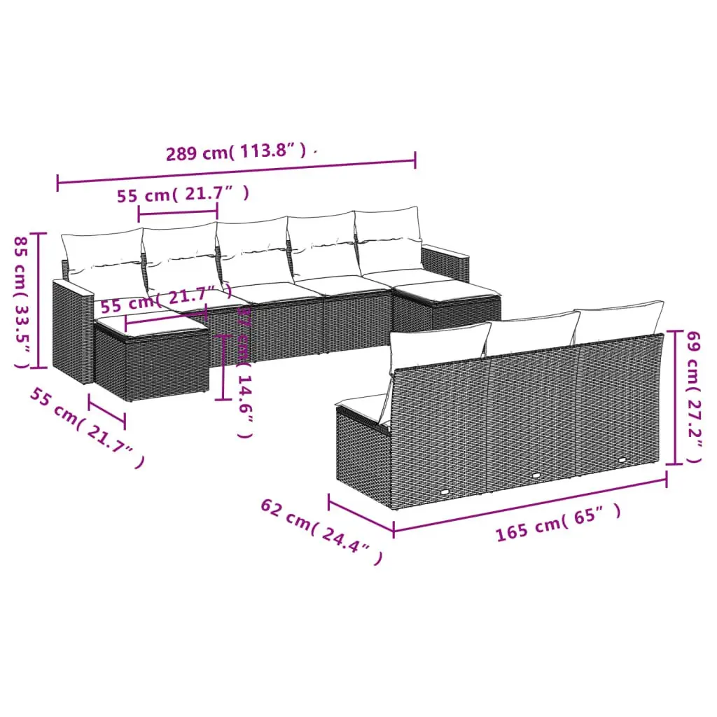 Garden Sofa Set 10 Piece Outdoor Modular Sectional Furniture Grey