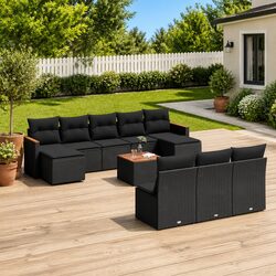 Comfortable 11-Piece Outdoor Sofa Set in Black Rattan