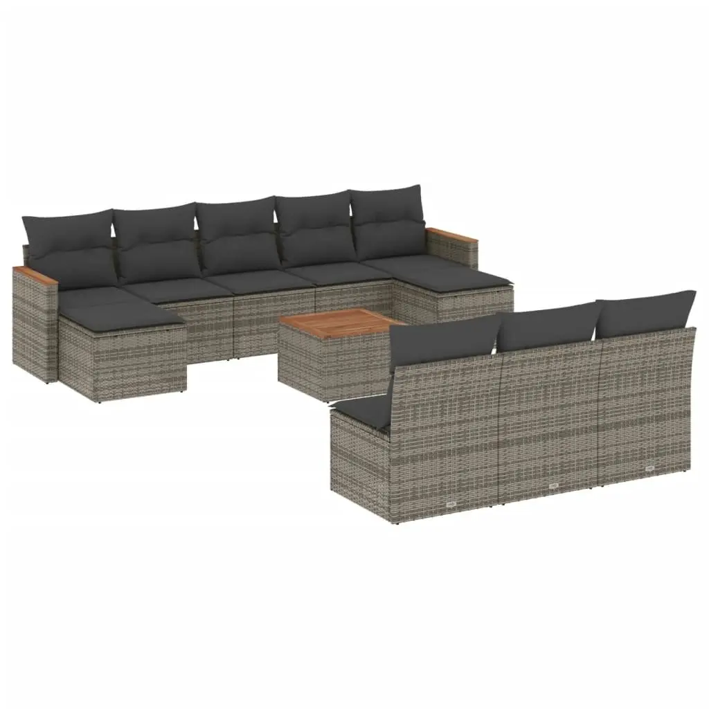 Garden Sofa Set 11 Piece Outdoor Patio Furniture Modular Grey PE Rattan Acacia Wood