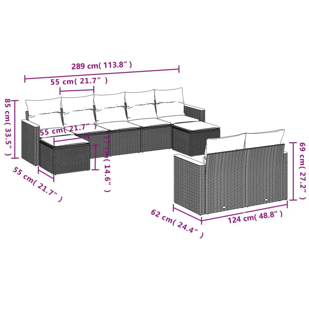 Garden Sofa Set Outdoor Furniture Modular Seating 9 Piece Grey