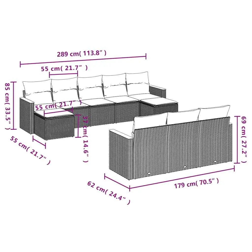 Garden Sofa Set 10 Piece Outdoor Patio Furniture Poly Rattan Black Modular