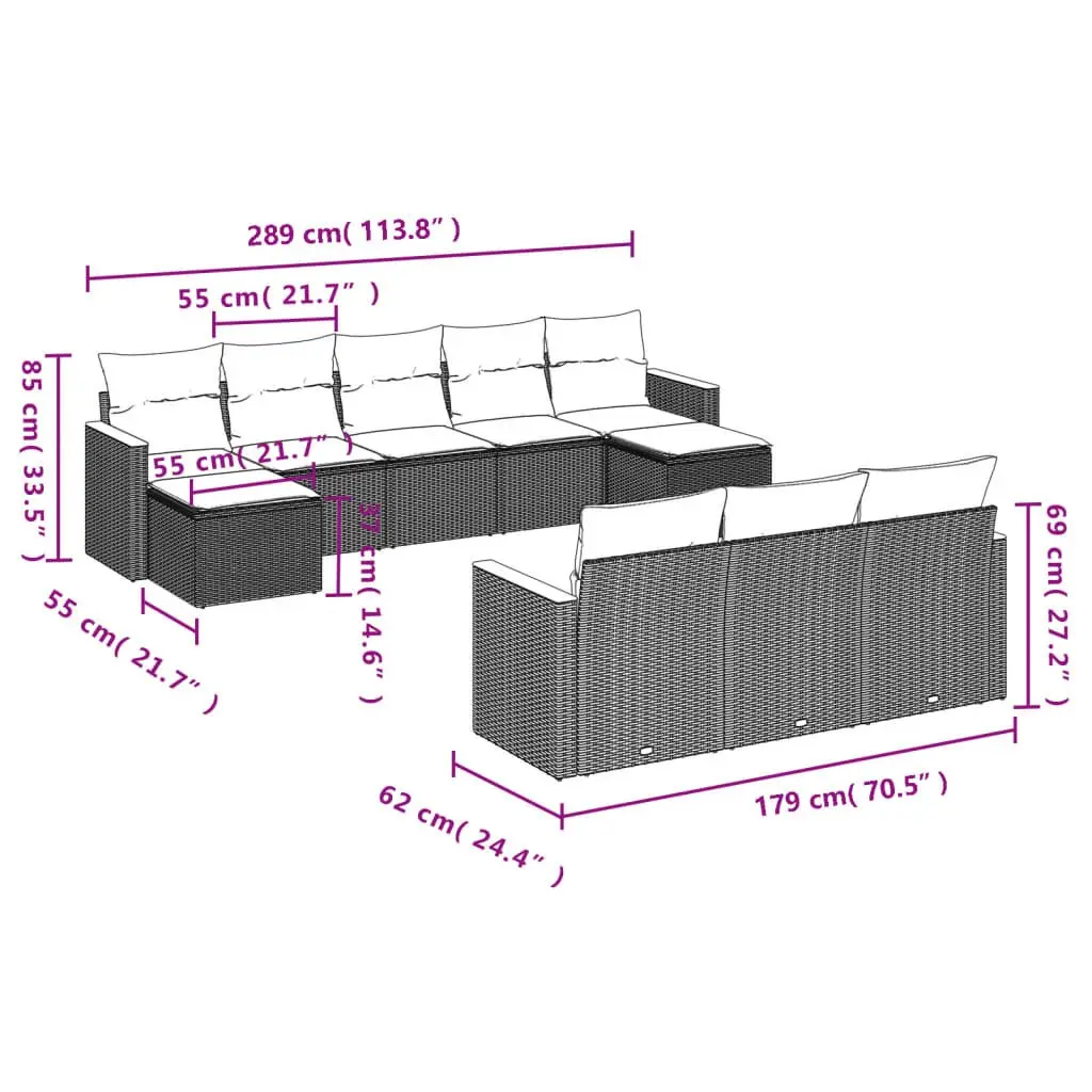 Garden Sofa Set 10 Piece Outdoor Furniture Patio Sectional Grey