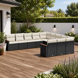 Comfortable 11-Piece Black Garden Sofa Set for Outdoor Use