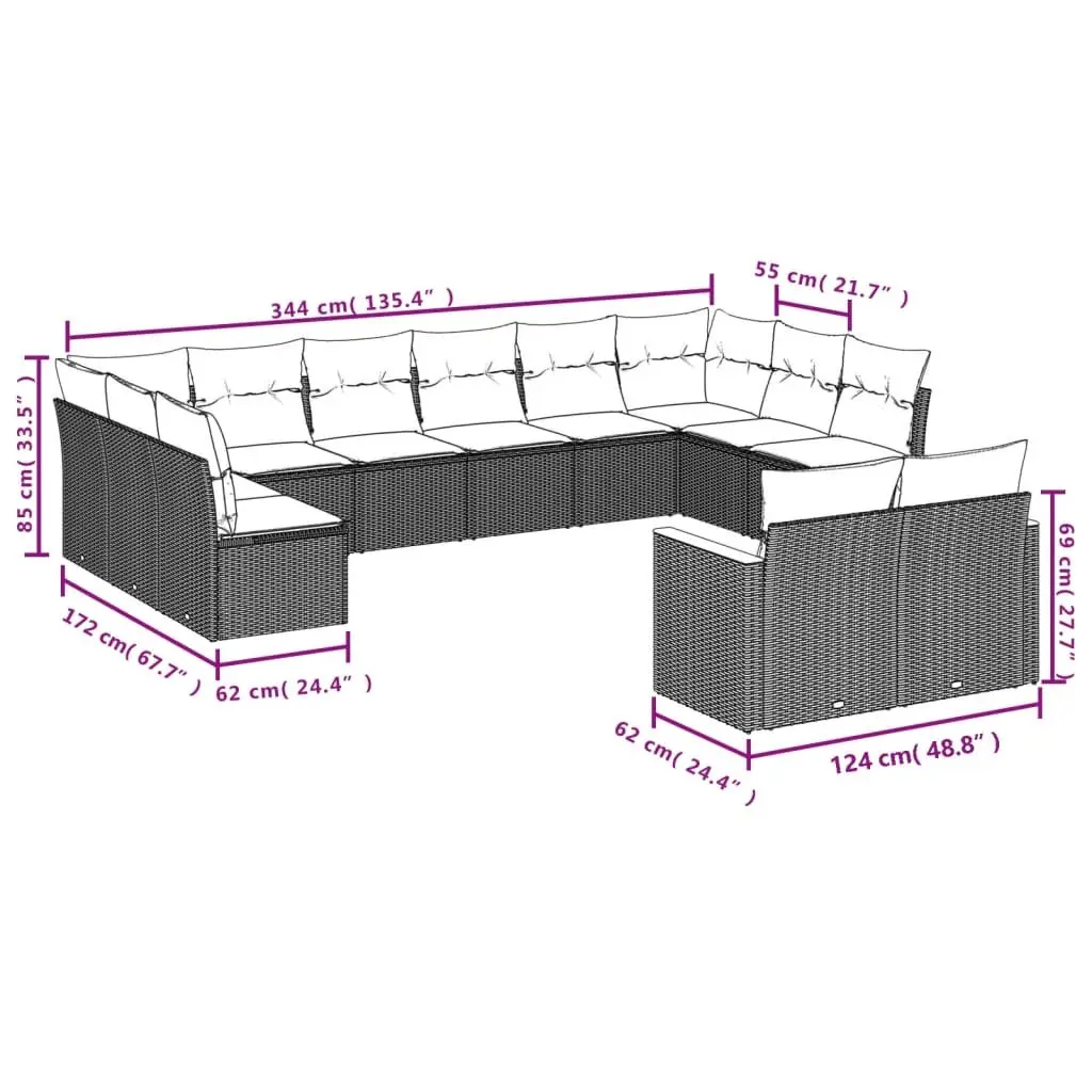 12 Piece Garden Sofa Set Outdoor Furniture Modular Patio Lounger Grey