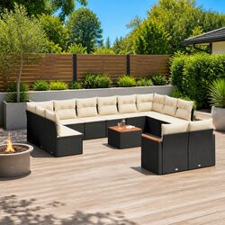Comfortable 13 Piece Black Rattan Outdoor Sofa Set