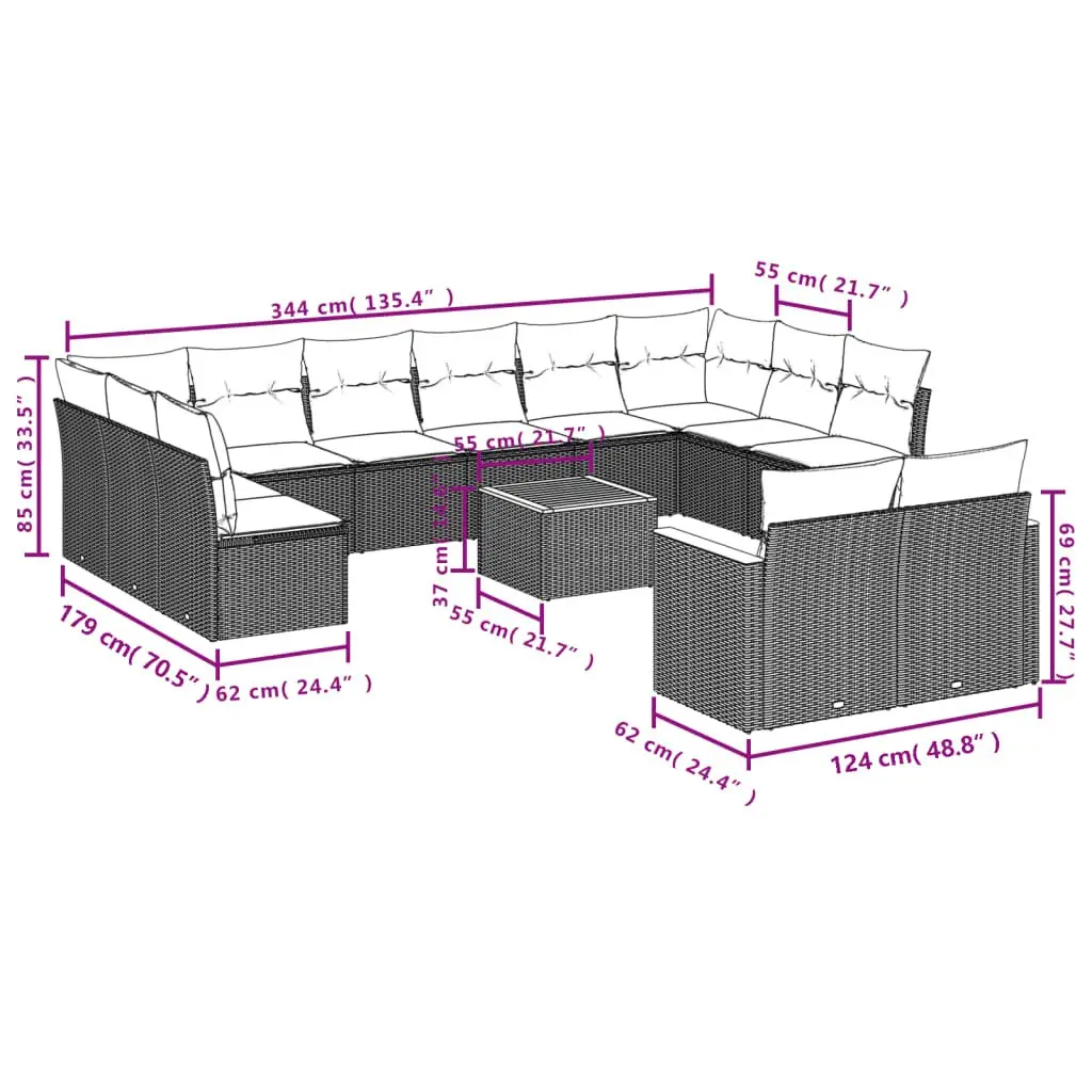 Garden Sofa Set 13 Piece Outdoor Furniture Modular Grey Rattan Patio Seating