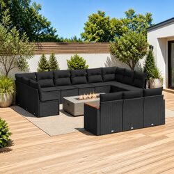 Outdoor Garden Sofa Set 13 Piece Black Poly Rattan Patio Furniture with Cushions