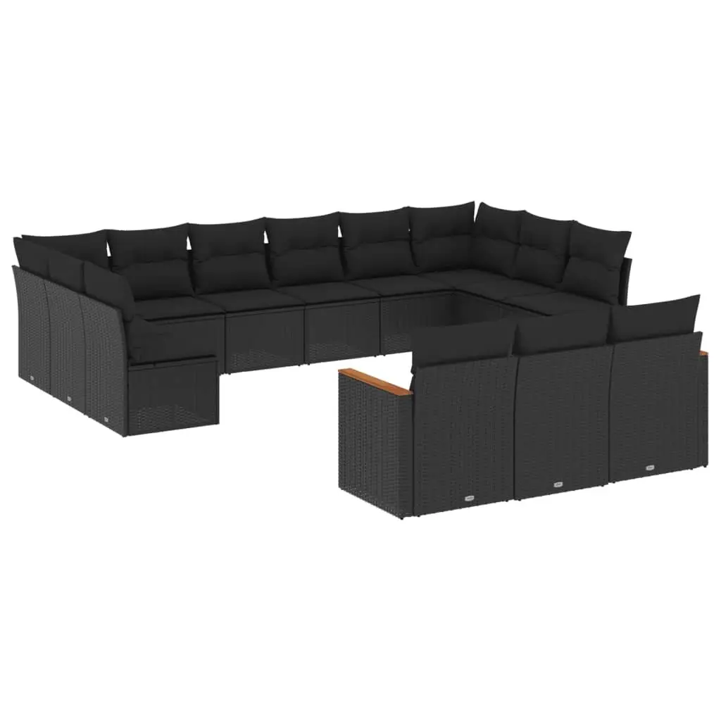 Garden Sofa Set 13 Piece Modular Black Poly Rattan Patio Furniture with Cushions