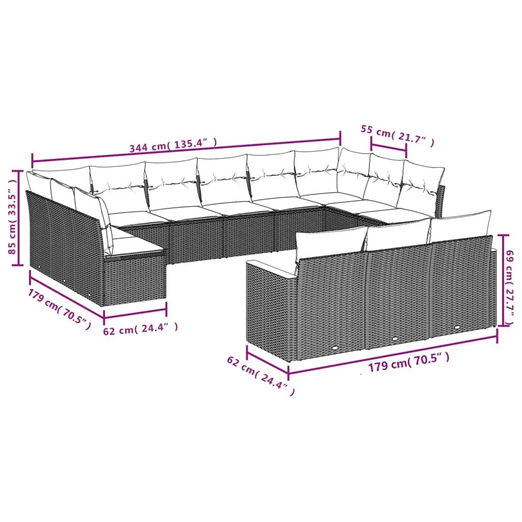 Garden Sofa Set 13 Piece Modular Black Poly Rattan Patio Furniture with Cushions