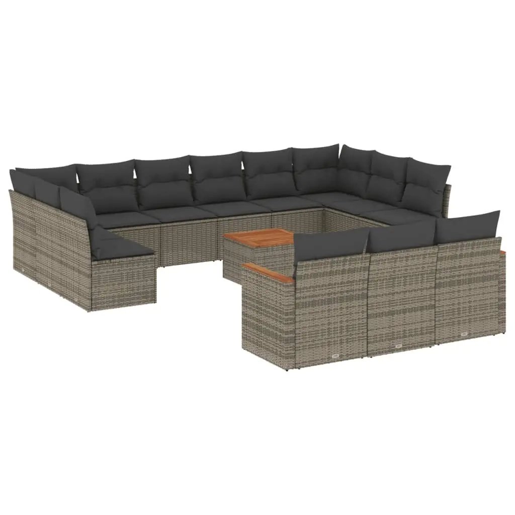 Garden Sofa Set 14 Piece Outdoor Furniture Grey Modular Patio Sectional with Cushions