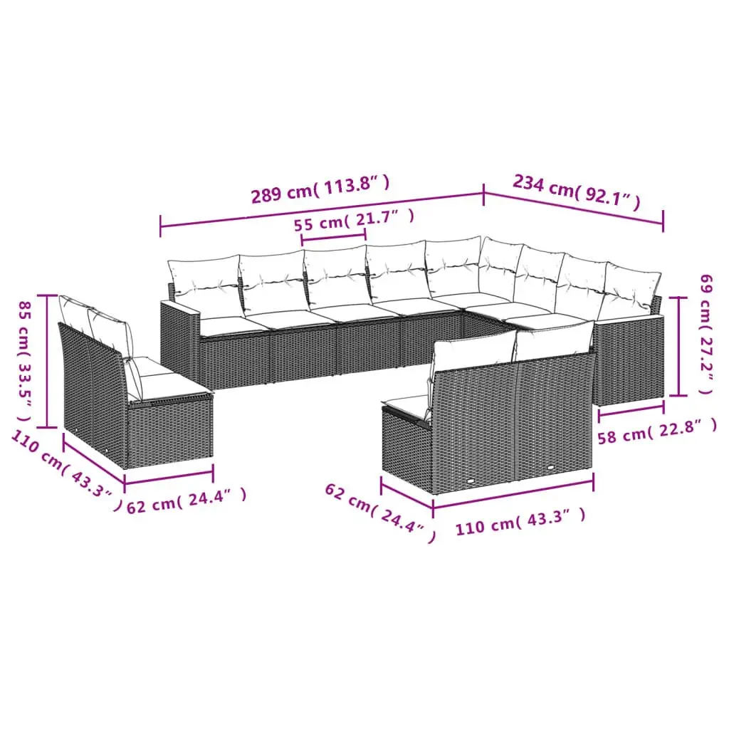 Garden Sofa Set Modular Outdoor Furniture 12 Piece Black Patio Lounge