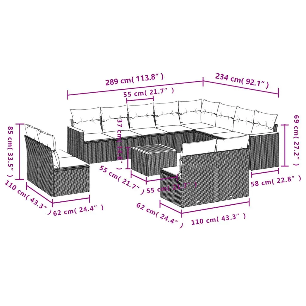 Garden Sofa Set 13 Piece Outdoor Furniture Beige Poly Rattan Modular Patio
