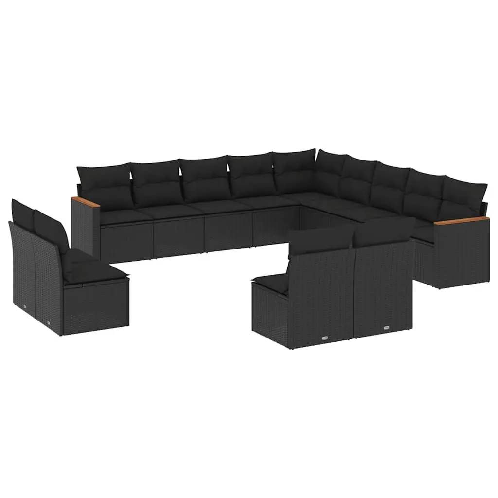 Garden Sofa Set 13 Piece Outdoor Furniture Black Poly Rattan Modular Patio