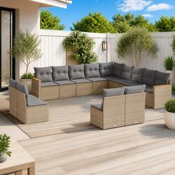Garden Sofa Set 13 Piece Outdoor Furniture Patio Beige Modular Lounge Seating