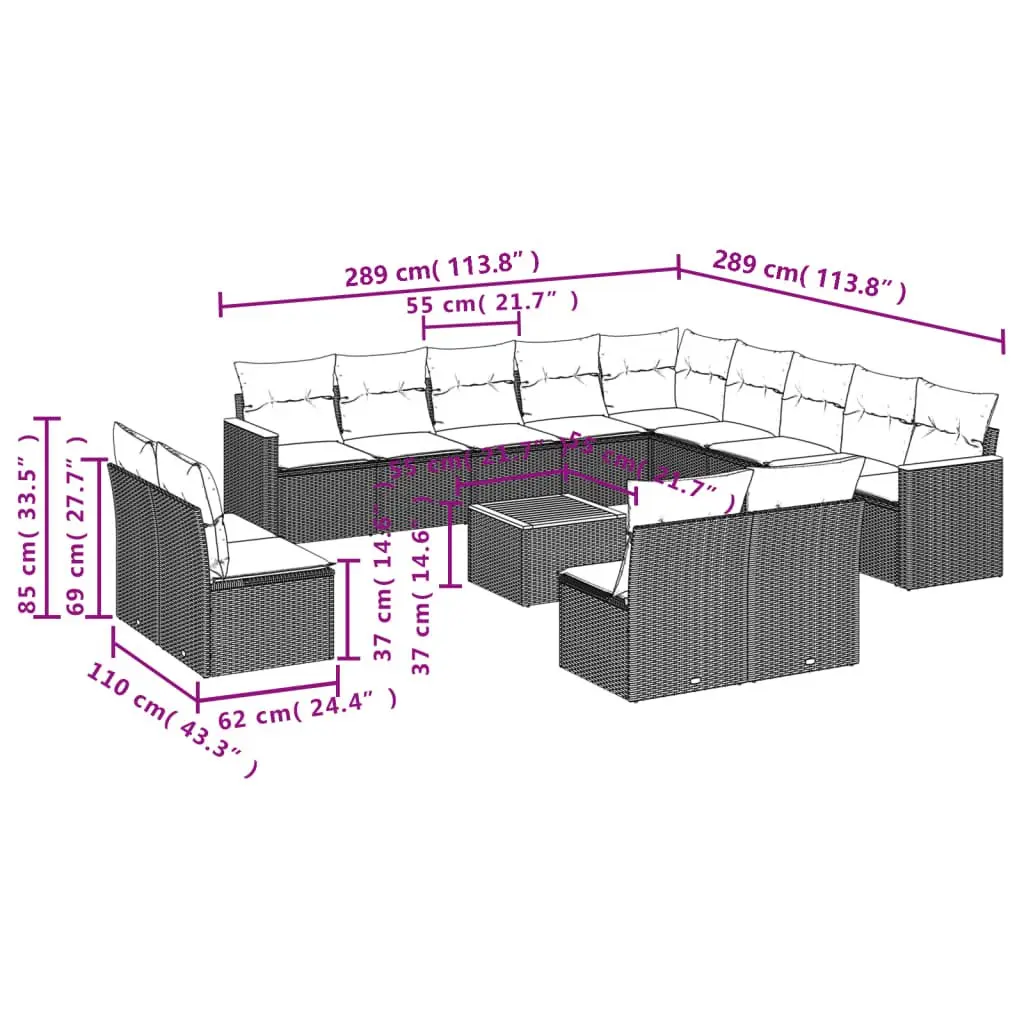 Garden Sofa Set 14 Piece Outdoor Furniture Modular Patio Sectional with Cushions Beige