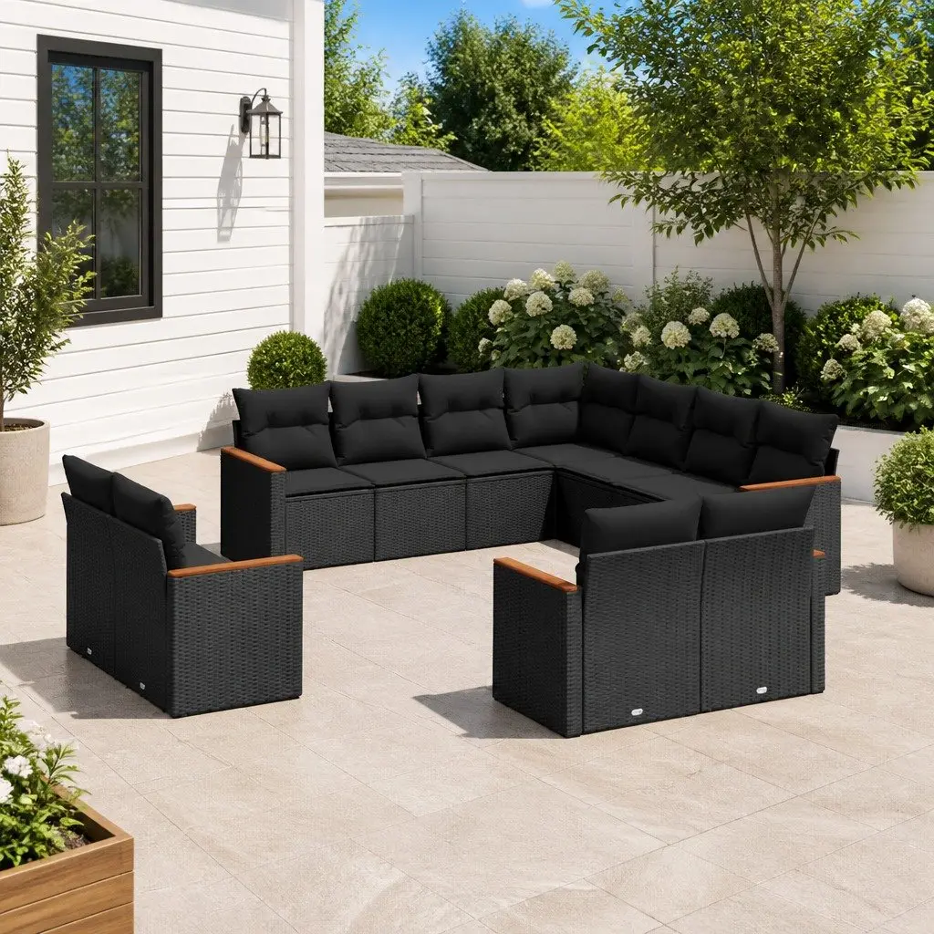 Garden Sofa Set 11 Piece Outdoor Furniture Modular Black Poly Rattan