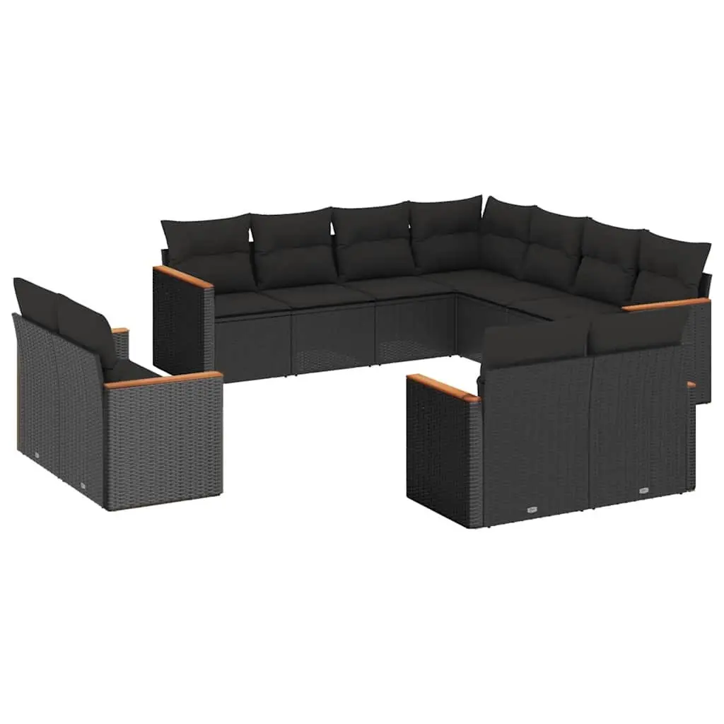Garden Sofa Set 11 Piece Outdoor Furniture Modular Black Poly Rattan