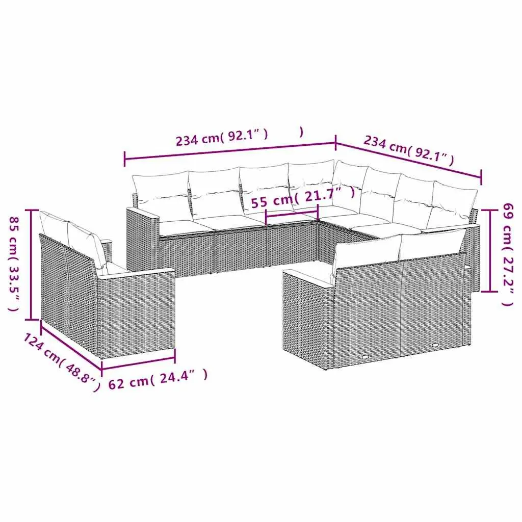 Garden Sofa Set 11 Piece Outdoor Furniture Patio Lounge Modular Black