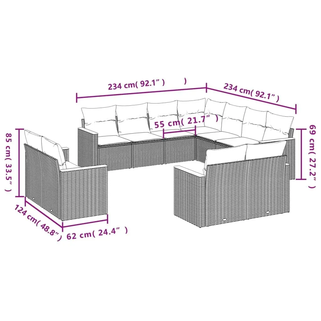 Garden Sofa Set 11 Piece Outdoor Furniture Patio Lounge Grey Modular
