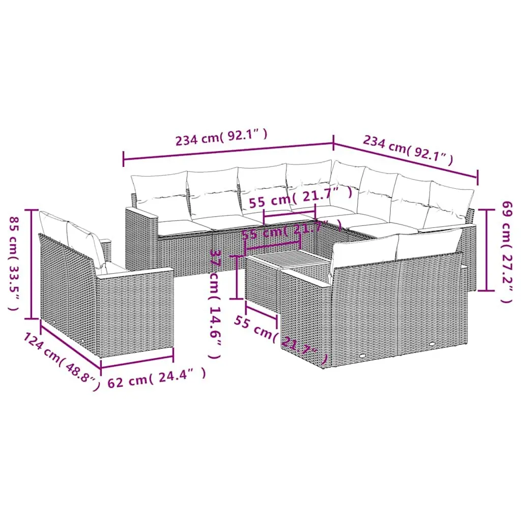 12 Piece Garden Sofa Set with Cushions