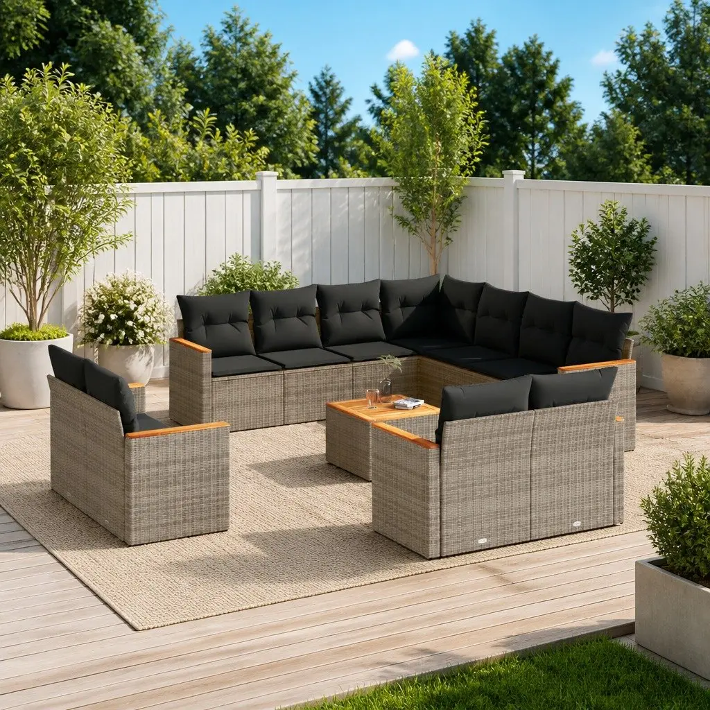 Garden Sofa Set 12 Piece Outdoor Furniture Modular Grey PE Rattan