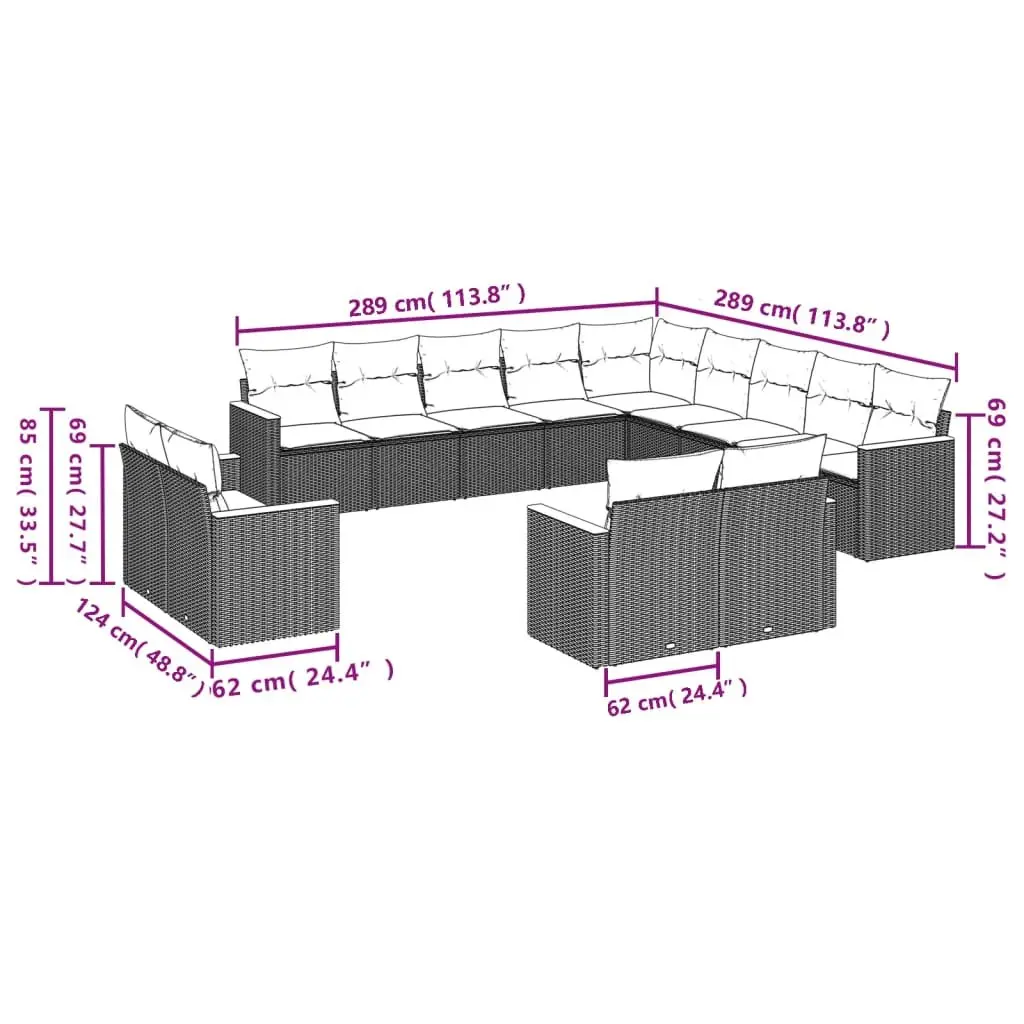 Garden Sofa Set 13 Piece Outdoor Furniture Grey Poly Rattan Modular