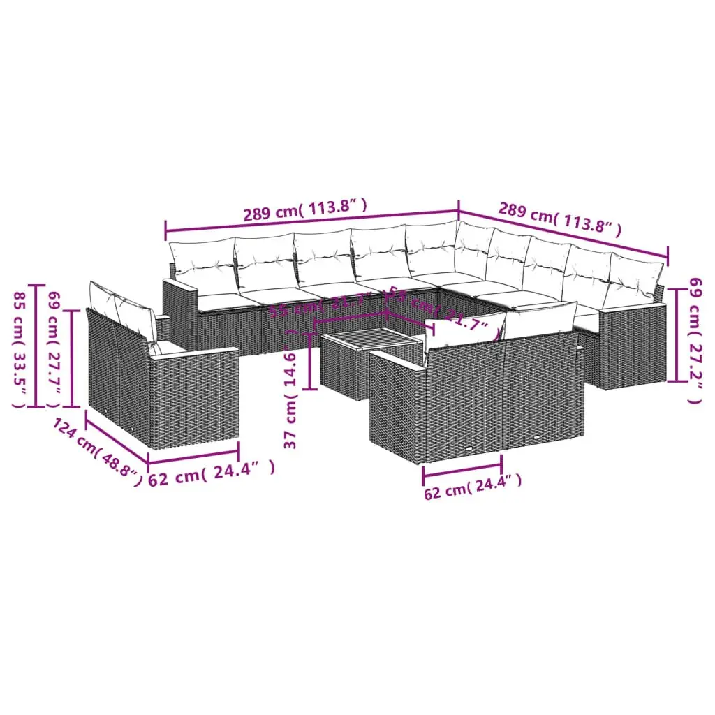 Garden Sofa Set 14 Piece Outdoor Furniture Grey Poly Rattan Patio Lounge