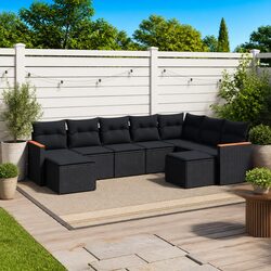 Comfortable 9-Piece Garden Sofa Set in Black