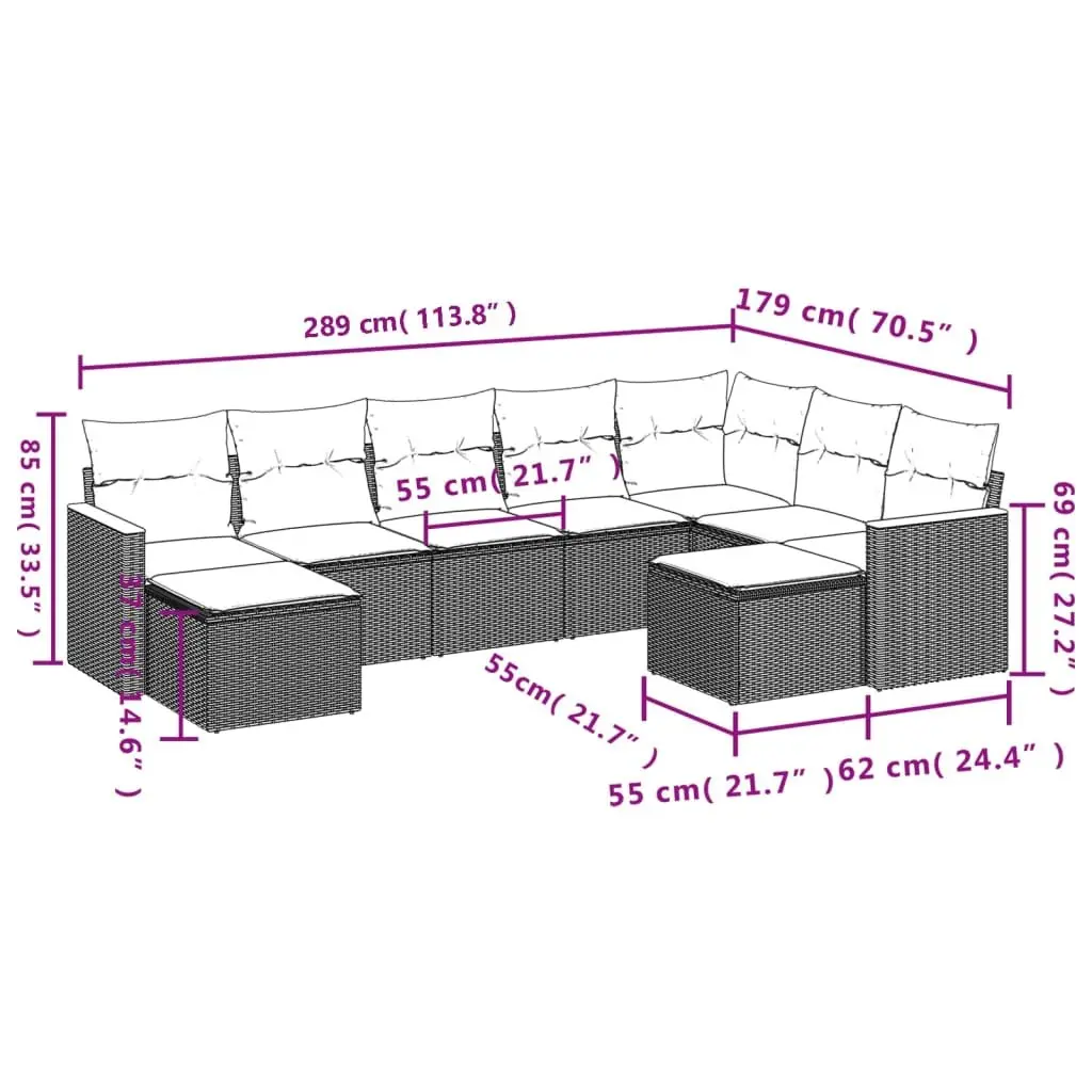 Garden Sofa Set 9 Piece Outdoor Furniture Patio Seating Grey