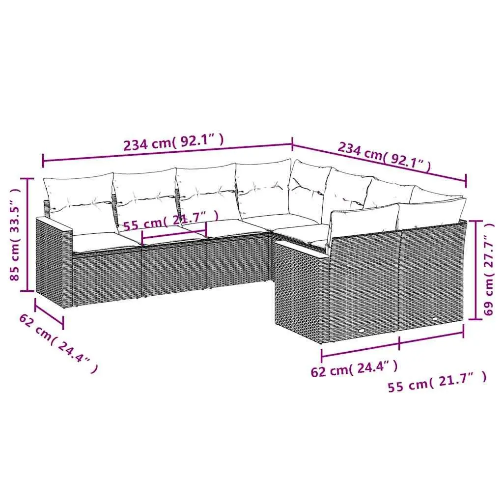 Garden Sofa Set Modular Outdoor Furniture 8 Piece Black