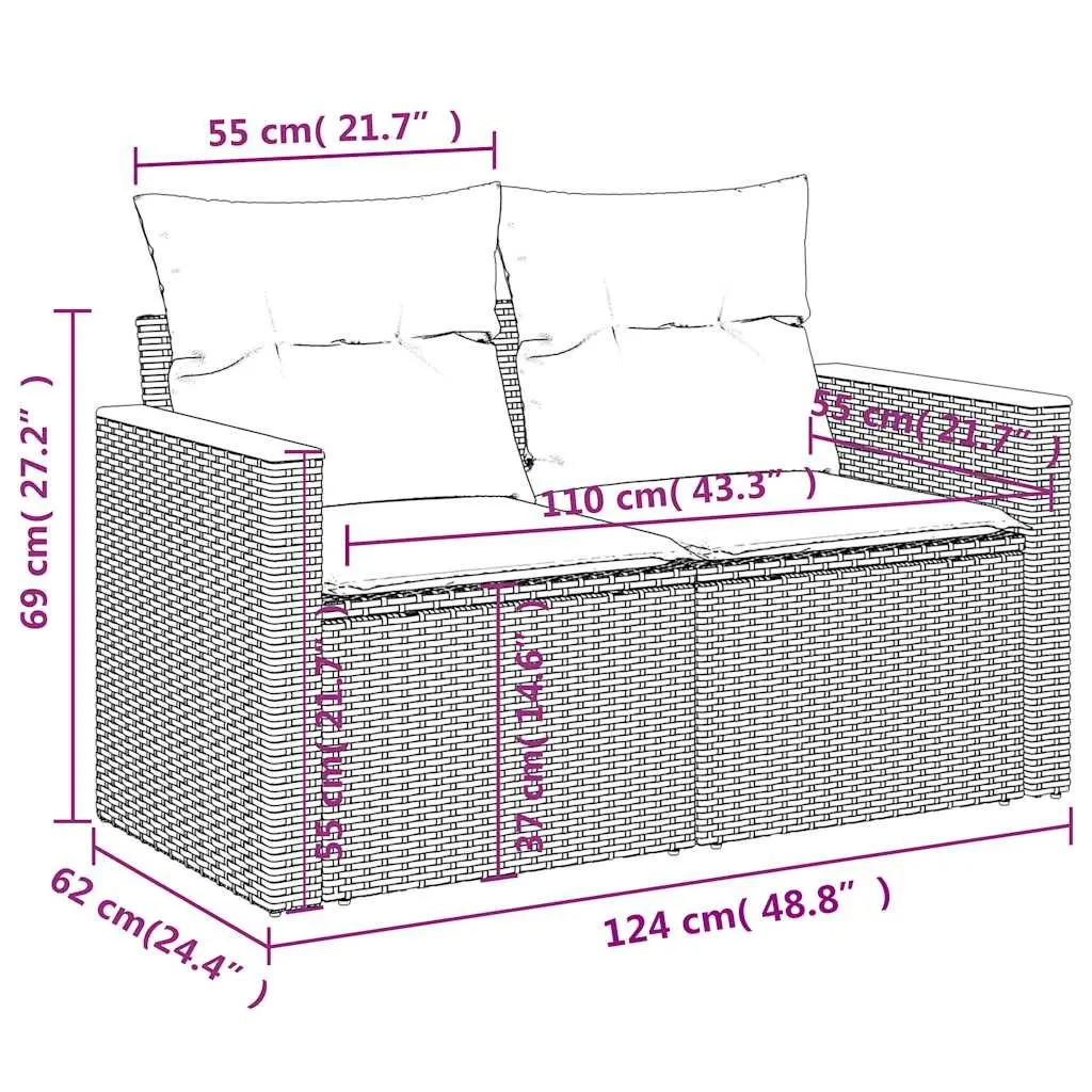 Garden Sofa Set 11 Piece Outdoor Patio Furniture Modular Rattan Black Cushions